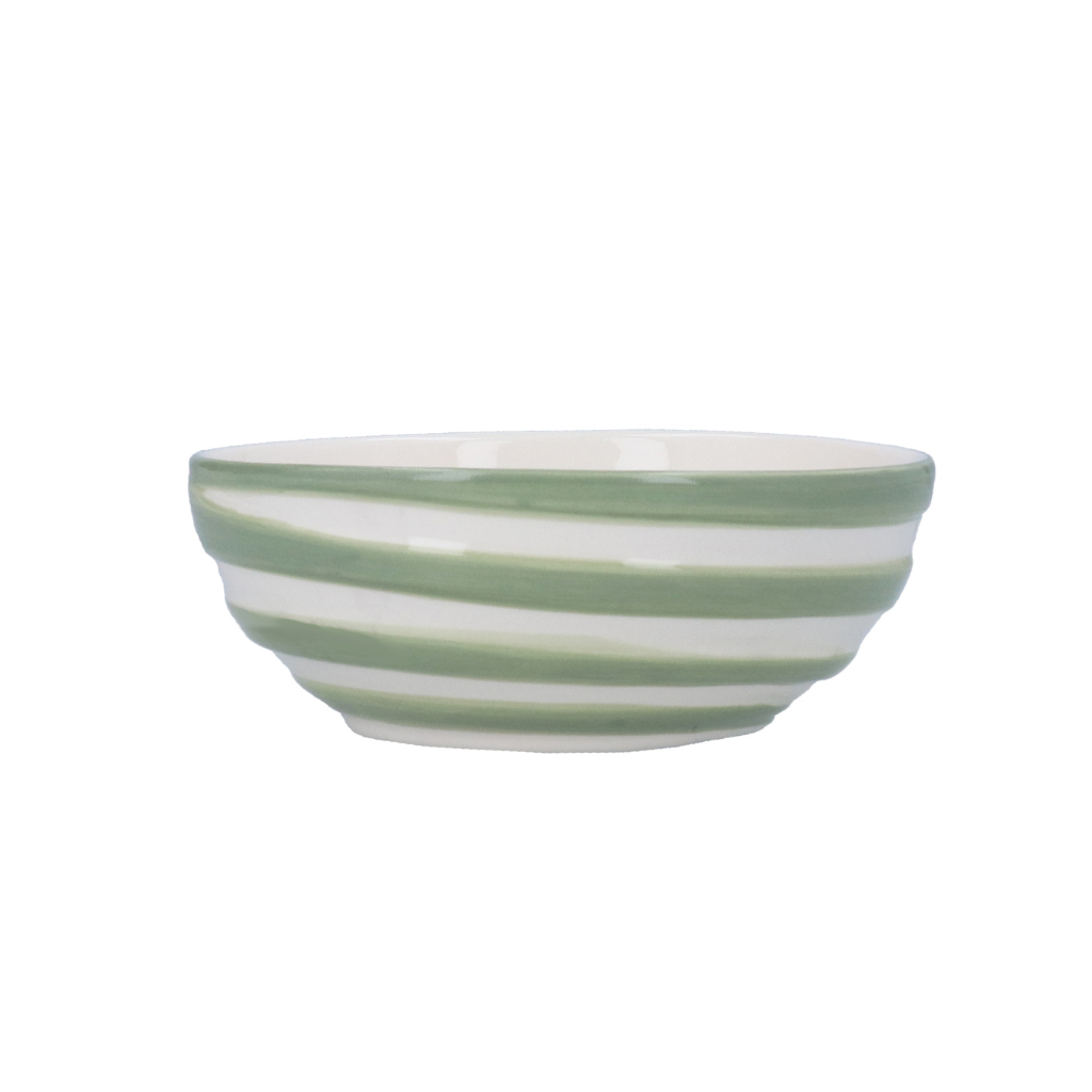  Earthenware Bowl Green & White Stripes 80535 Gisela Graham Mulligans of Ballaghaderreen