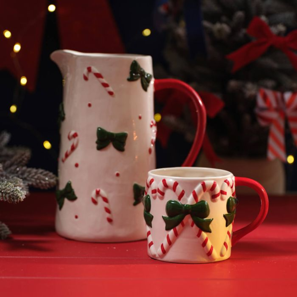 Embossed Ceramic Bow And Candy Cane Mug 7XB104 Richard Langs Mulligans of Ballaghaderreen