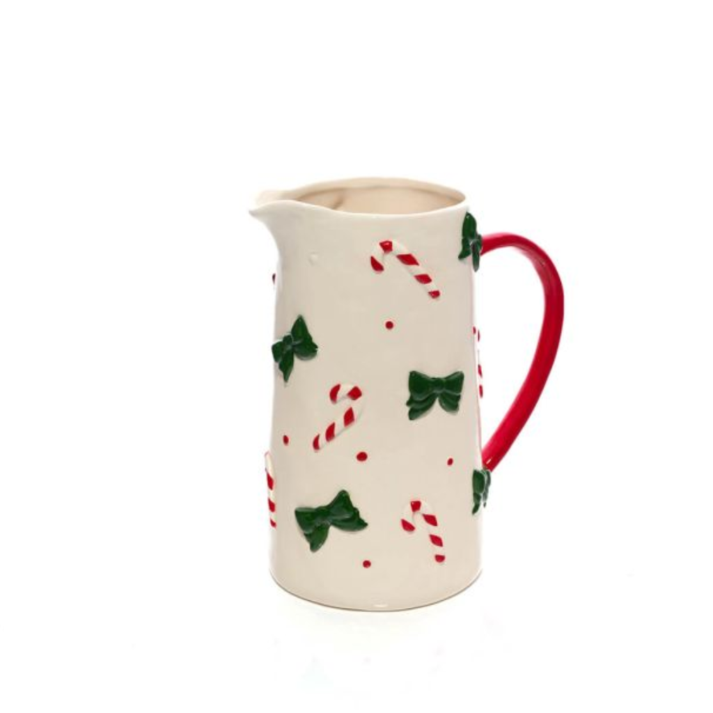 Embossed Ceramic Decorative Bow And Candy Cane Tall Jug 7XB103 Richard Langs Mulligans of Ballaghaderreen