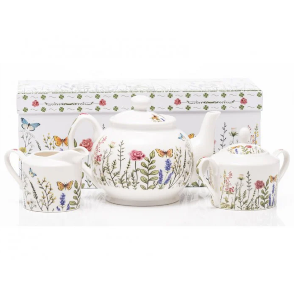 Emma James Butterfly Garden 3-Piece Tea Set - Teapot, Sugar & Milk Jug - Mulligans of Ballaghaderreen 