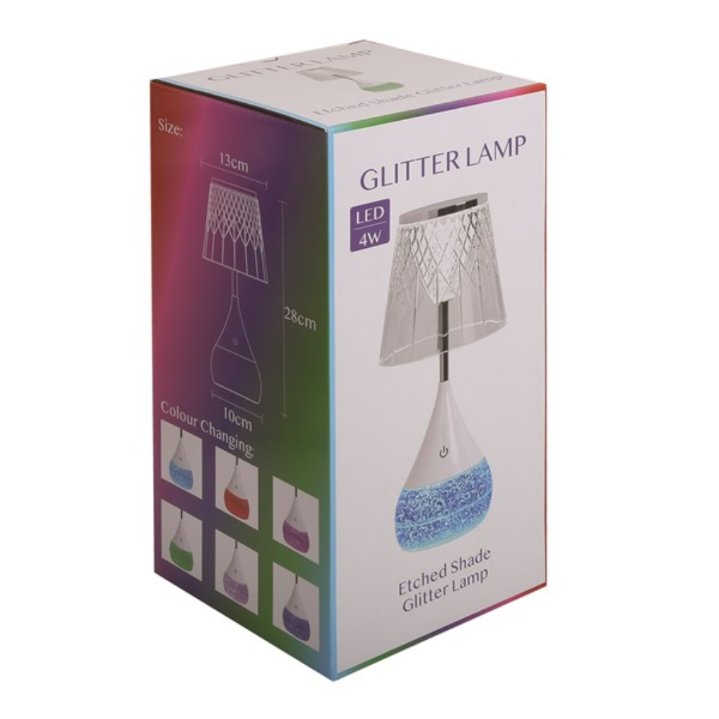 Etched Shade LED Colour Changing Glitter Lamp GL003 Straits Home and Gift Mulligans of Ballaghaderreen