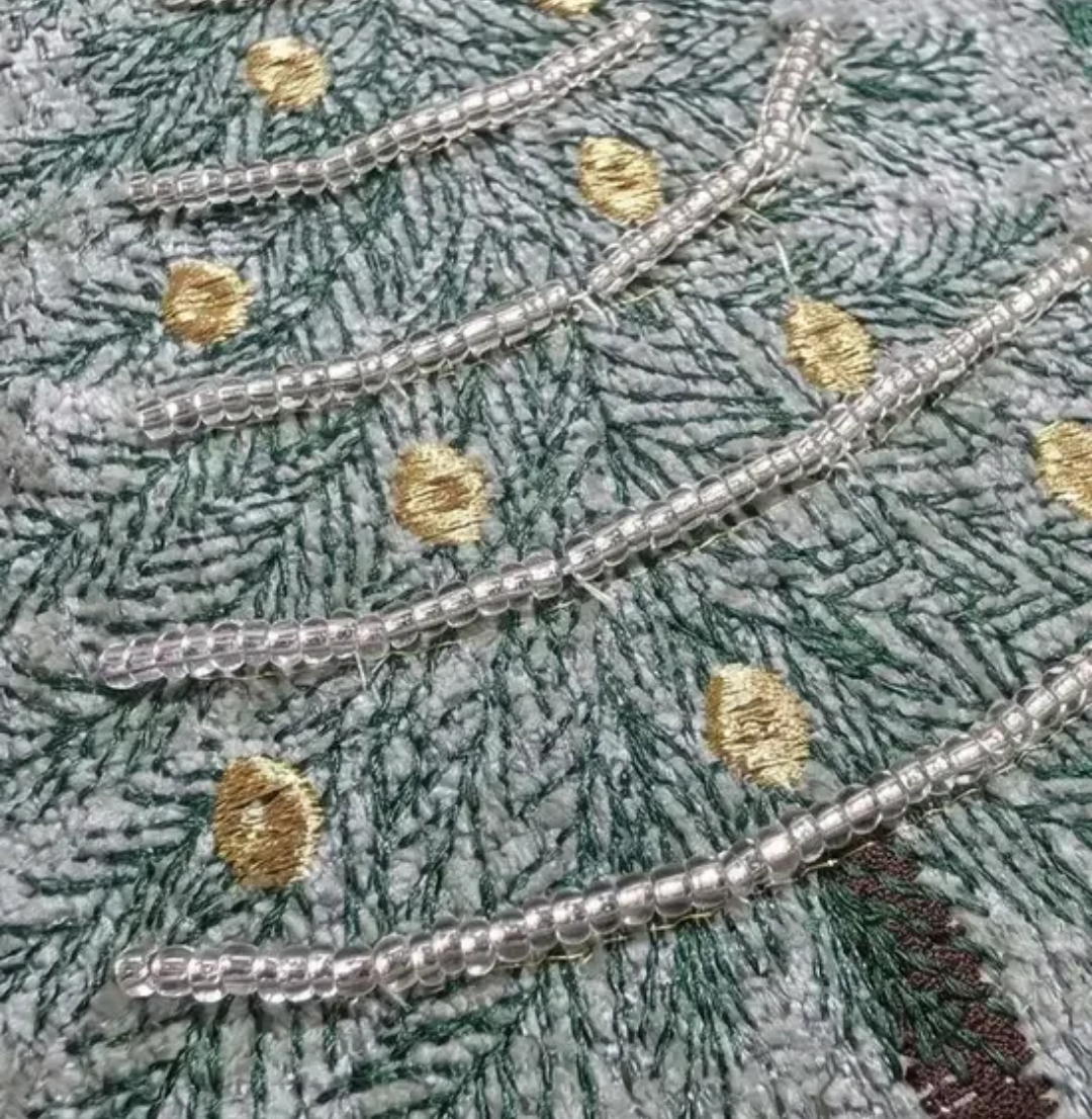 Evergreen Embroidered And Beaded Christmas Tree Cushion 4XE137 Richard Lang Mulligans of Ballaghaderreen