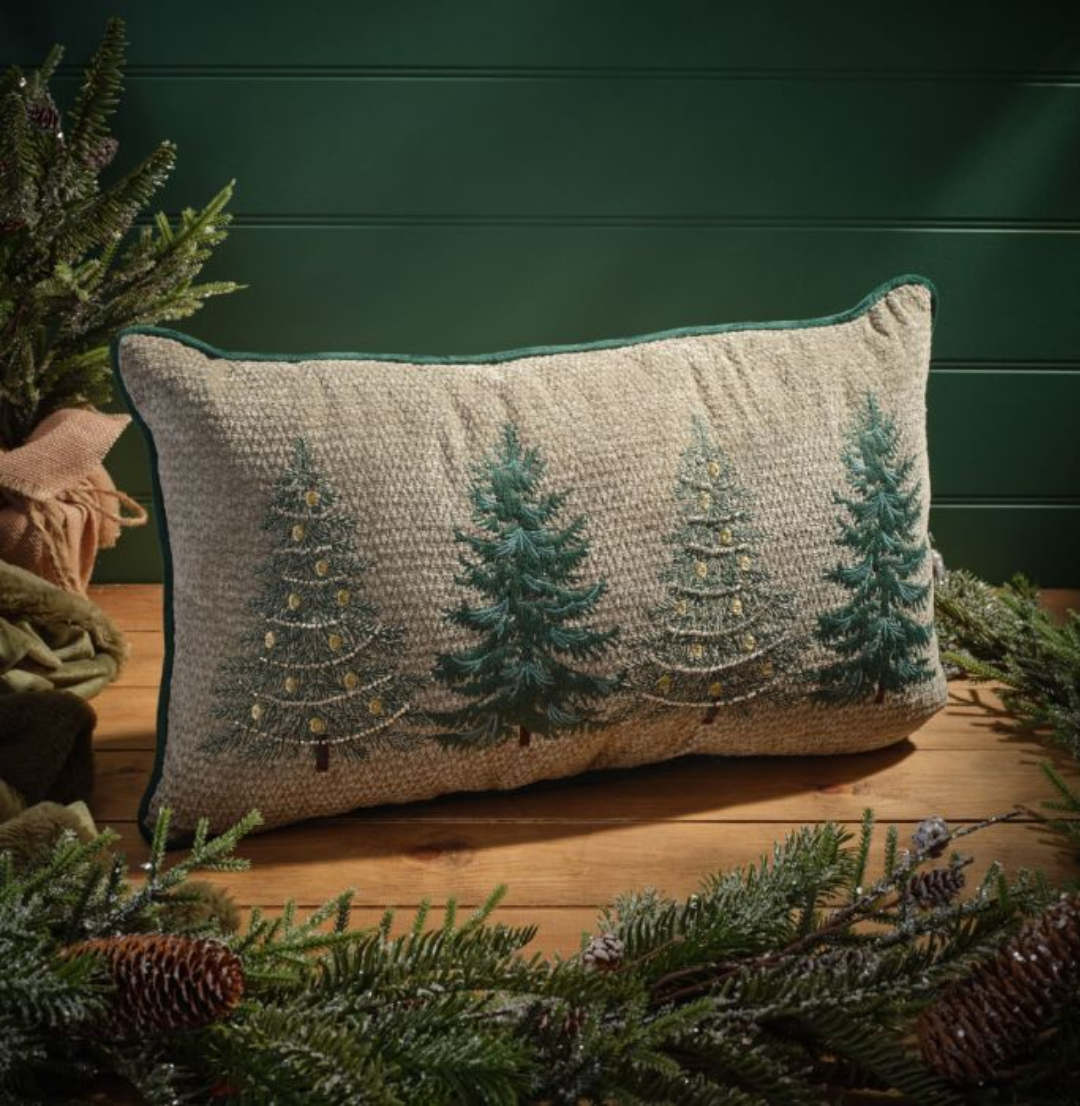 Evergreen Embroidered And Beaded Christmas Tree Cushion 4XE137 Richard Lang Mulligans of Ballaghaderreen