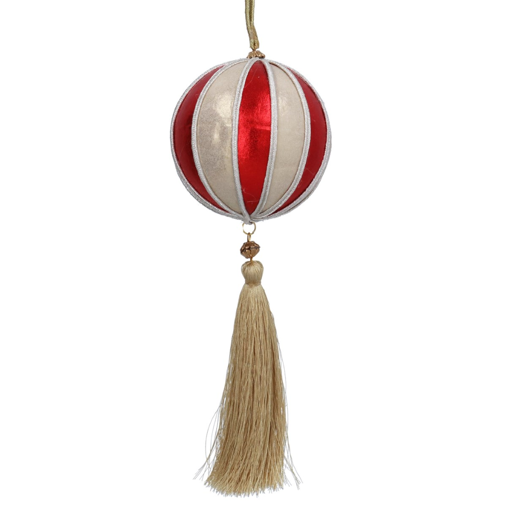 Fabric Ball - Red & Gold Stripe with Tassel 11498 Gisela Graham Mulligans of Ballaghaderreen