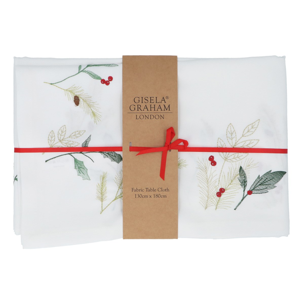 Fabric Rect Tablecloth Embroidered Sprigs 36510 Gisela Graham Mulligans of Ballaghaderreen 