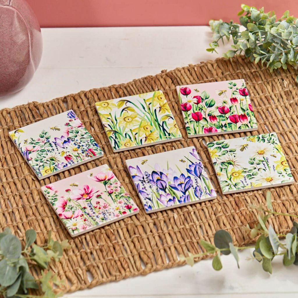 Floral Ceramic Coaster (Choice of 6) - 7FD130 Richard Langs Mulligans of Ballaghaderreen  