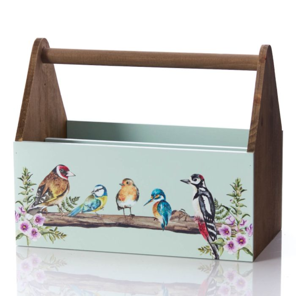 Floral Feathered Wood Bird Caddy with Handle 8FE131 Richard Langs Mulligans of Ballaghaderreen 