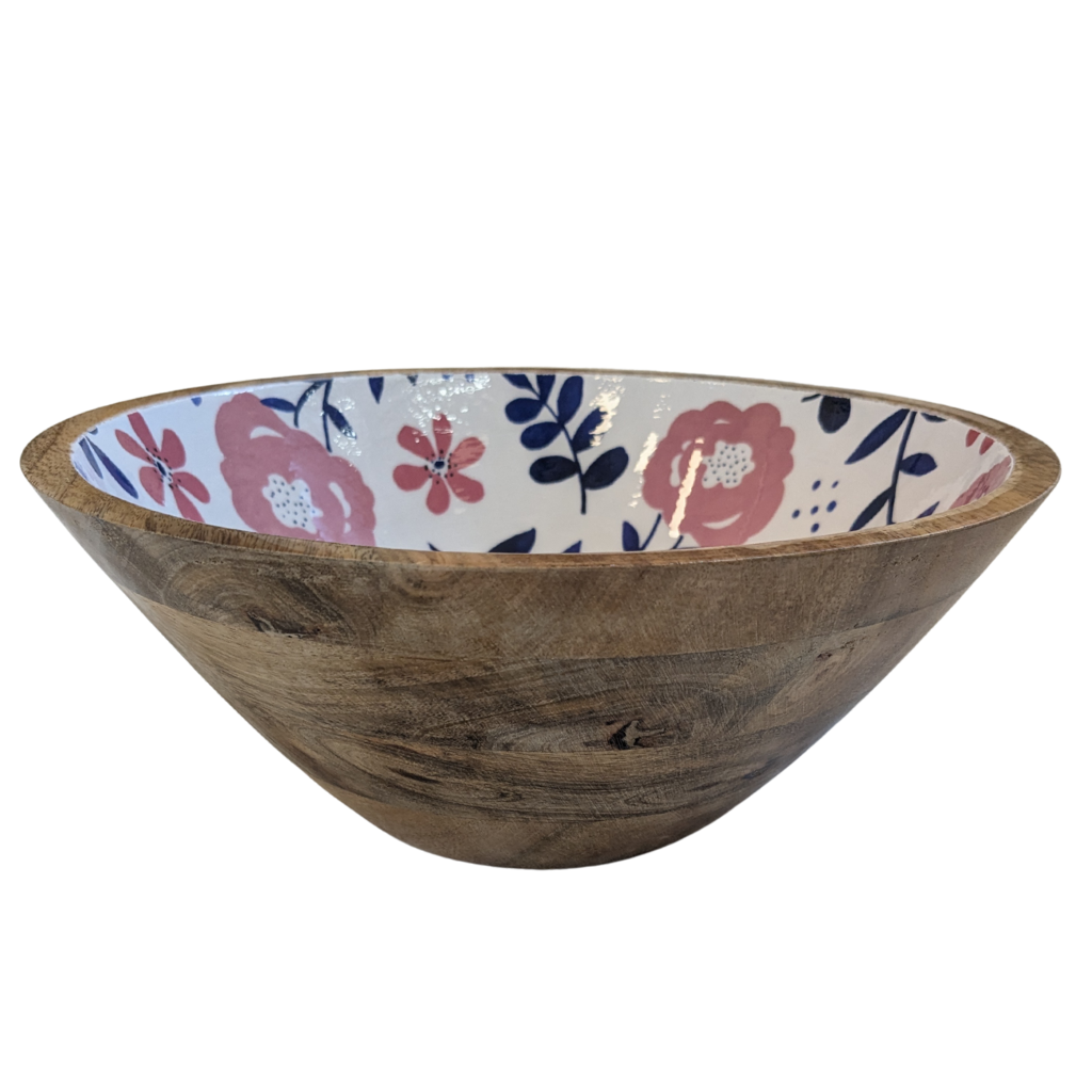Floral Mango Wood Bowl 30cm 8MW135 Langs Mulligans of Ballaghaderreen