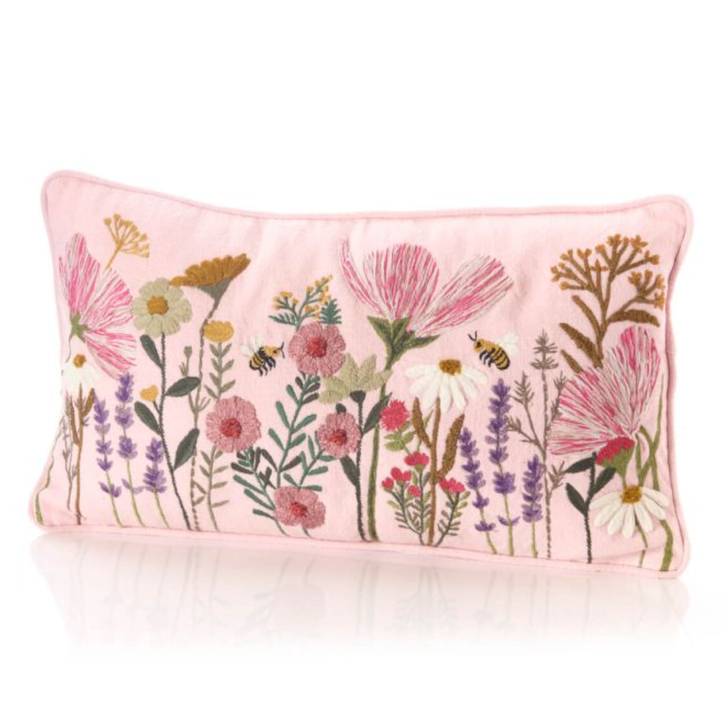 Floral Pink Embroidered Rectangular Cushion 4FD380 Richard Langs Mulligans of Ballaghaderreen