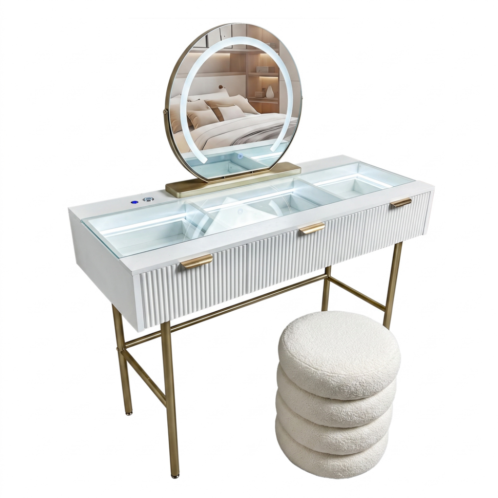 Gia Plus Hollywood Dressing Table and Stool Set - White TL7468 Mulligans of Ballaghaderreen