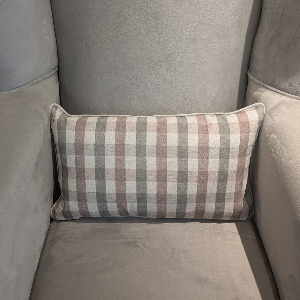Gingham Bolster Pink and Charcoal Feather Scatter Cushion GBPCFSC Milford Linen Mulligans of Ballaghaderreen