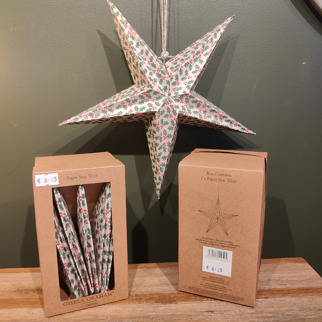 Gisela Graham Christmas Paper star Holly 10950 Gisela Graham Mulligans of Ballaghaderreen