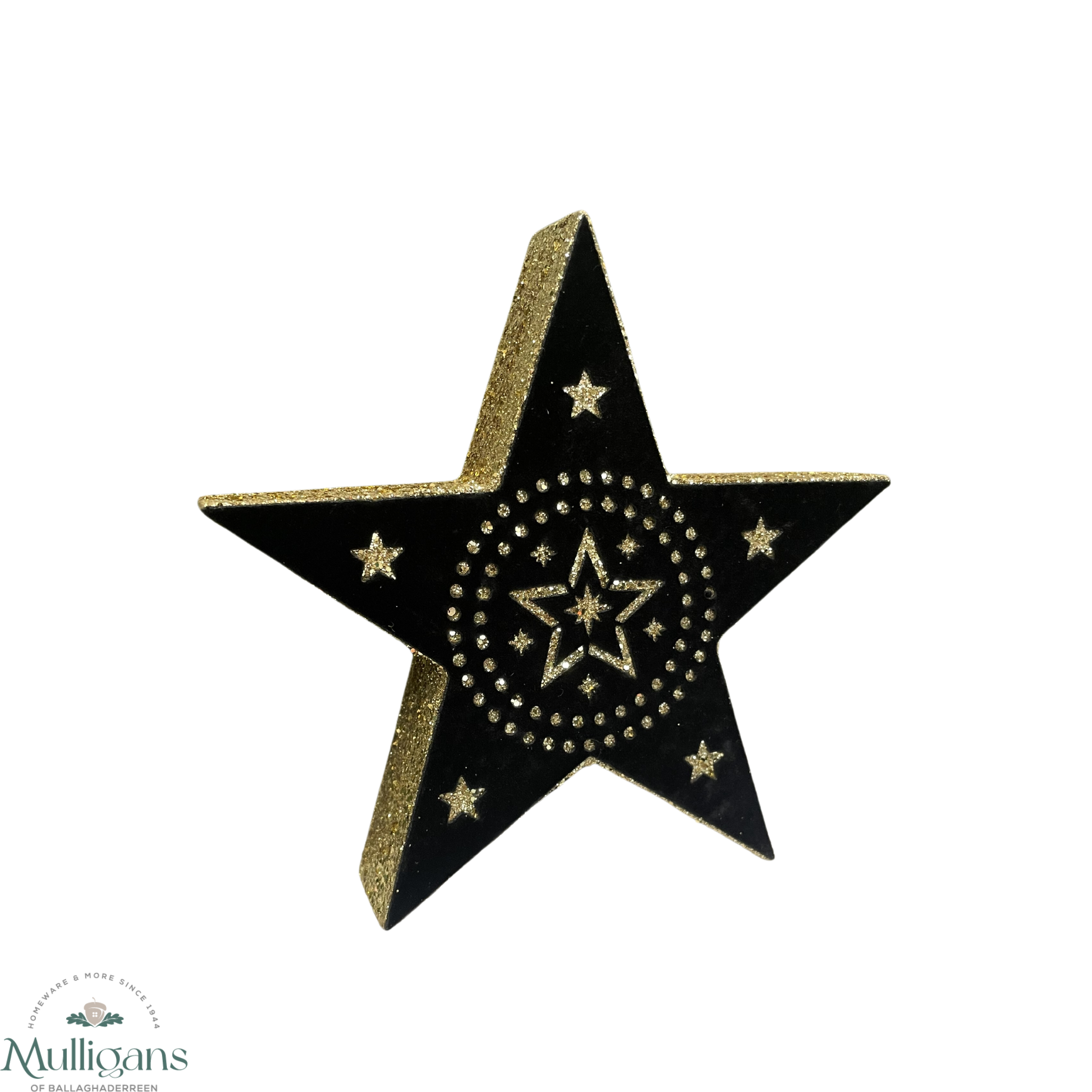 GoldStarChristmasOrnament Black -MullligansofBallaghaderreen