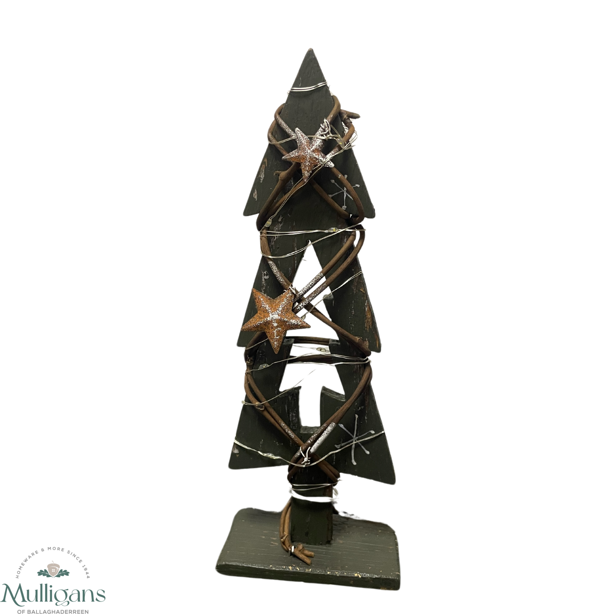 Green Light Up Wooden Christmas Tree Shatchi -MullligansofBallaghaderreen
