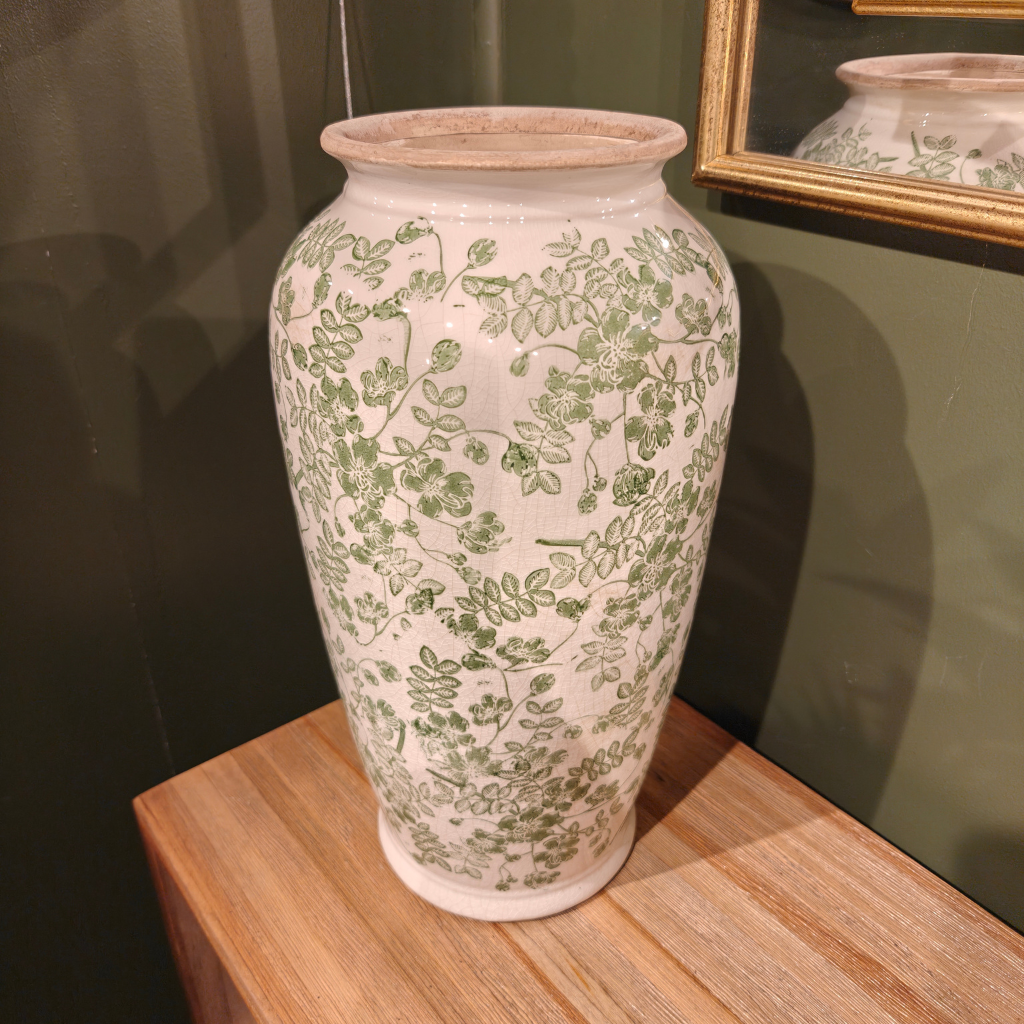 Green and White Ceramic Flower Vase Y32.61174 Harold Elmes Mulligans of Ballaghaderreen