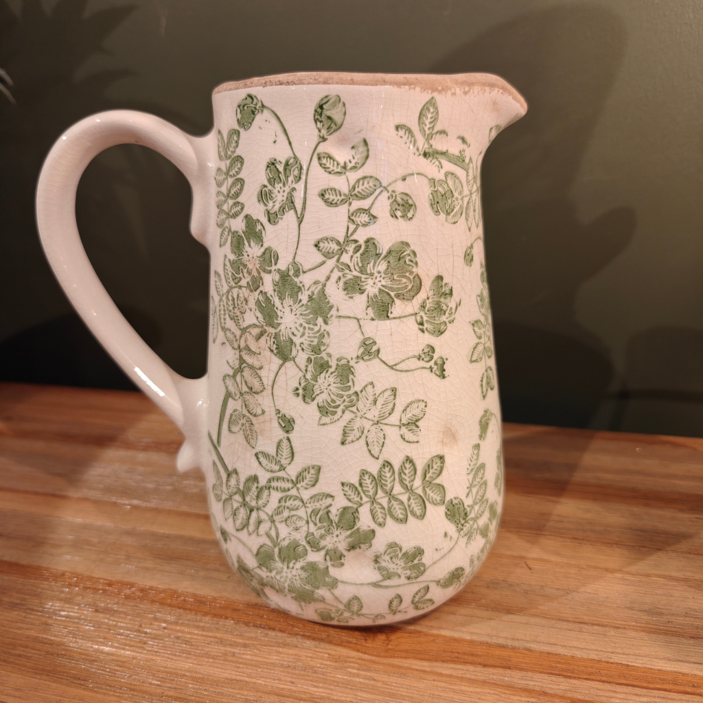 Green and White Ceramic Flower Jug Y32.61177 Harold Elmes Mulligans of Ballaghaderreen