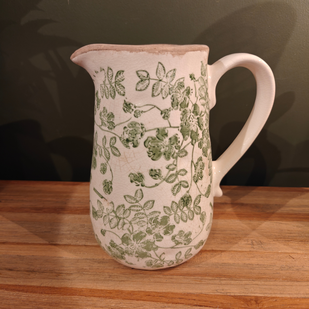 Green and White Ceramic Flower Jug Y32.61177 Harold Elmes Mulligans of Ballaghaderreen