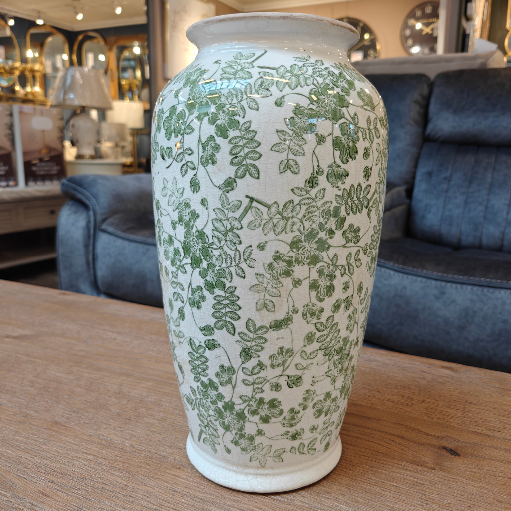 Green and White Ceramic Flower Vase Y32.61174 Harold Elmes Mulligans of Ballaghaderreen