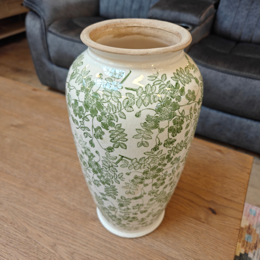 Green and White Ceramic Flower Vase Y32.61174 Harold Elmes Mulligans of Ballaghaderreen