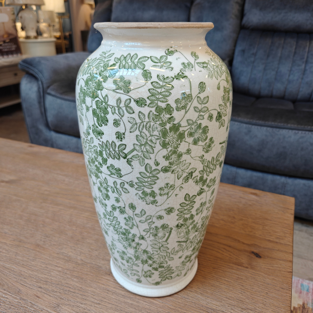 Green and White Ceramic Flower Vase Y32.61174 Harold Elmes Mulligans of Ballaghaderreen