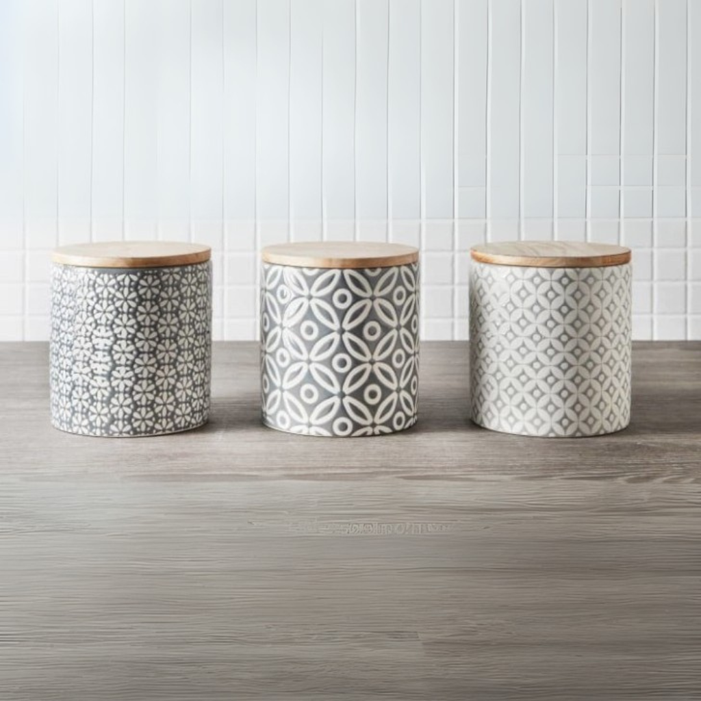 Grey Embossed Canisters - Set of 3 390362 Mulligans of Ballaghaderreen