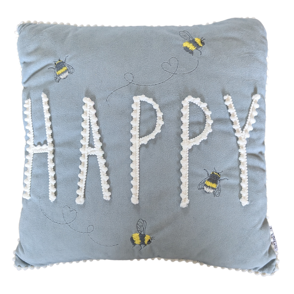 "Happy" Bee Scatter Cushion 4BK101 Langs Mulligans of Ballaghaderreen