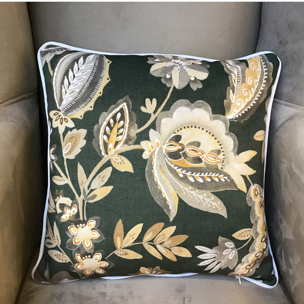 Harriet Olive Green Feather Cushion PRO-0055 Millford Linen Mulligans of Ballaghaderreen