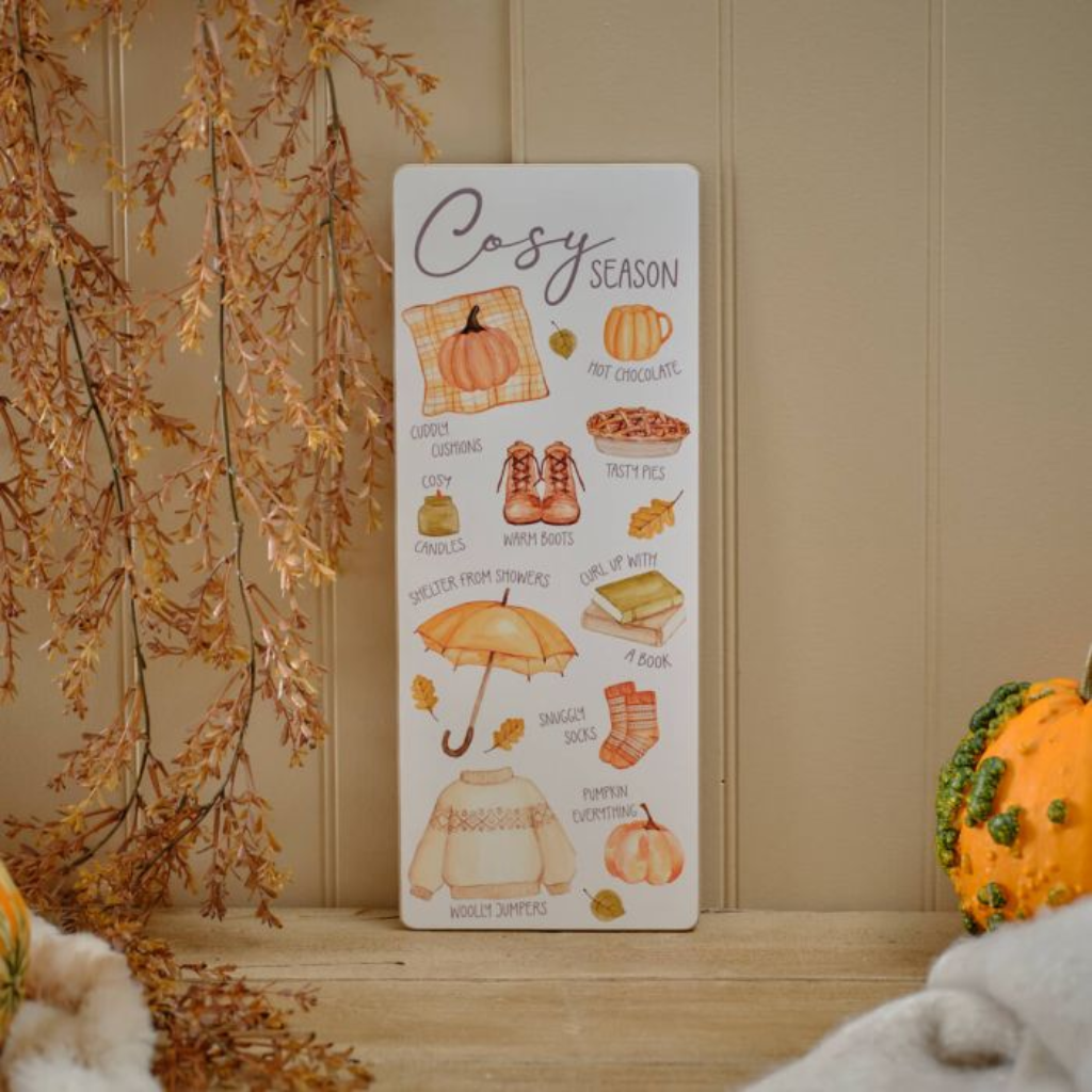 Harvest Pumpkin "Cosy Season"  Pumpkin Plaque 8HP321 Richard Langs Mulligans of Ballaghaderreen