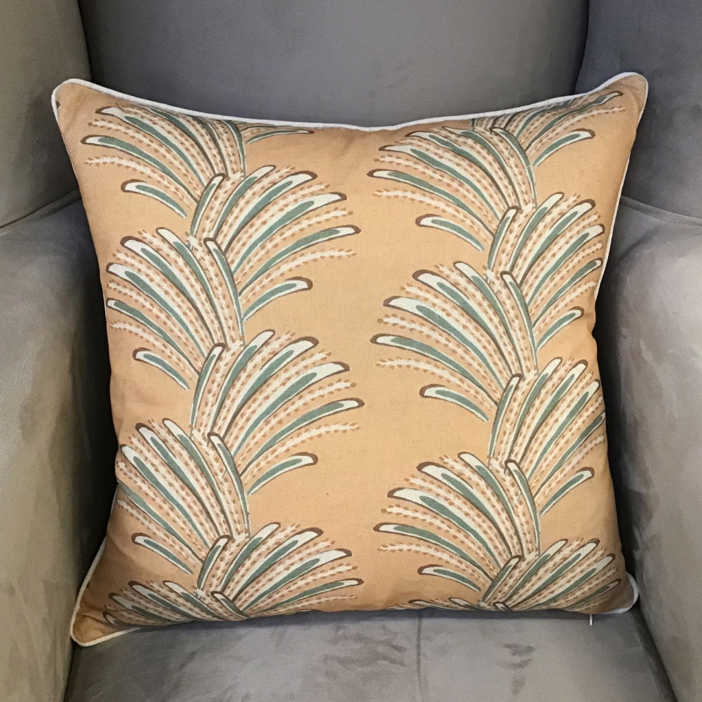 Hawaii Green Peach Feather Cushion PRO-0516 Millford Linen Mulligans of Ballaghaderreen
