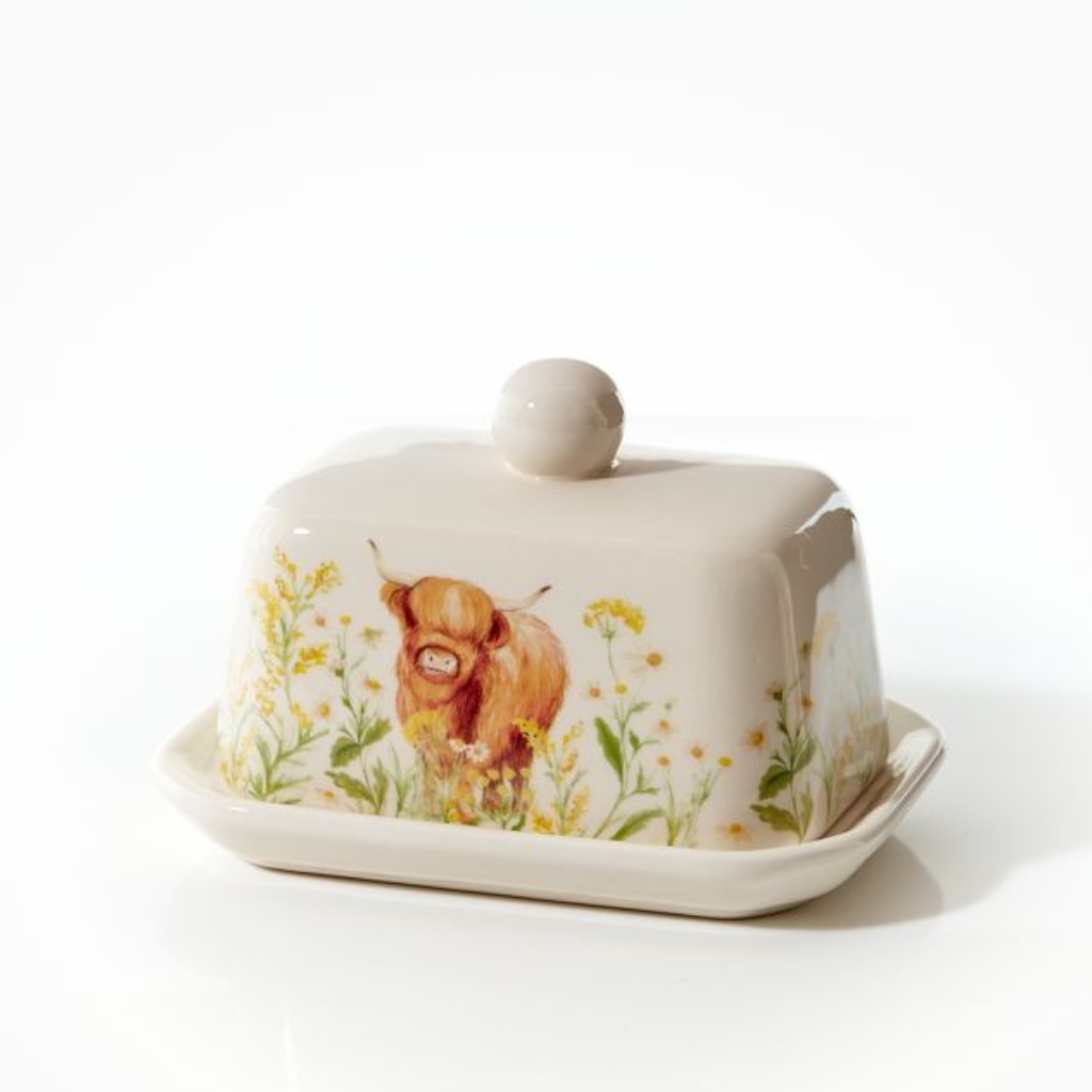 Highland Cow Floral Ceramic Butter Dish 7HL330 Richard Langs Mulligans of Ballaghaderreen