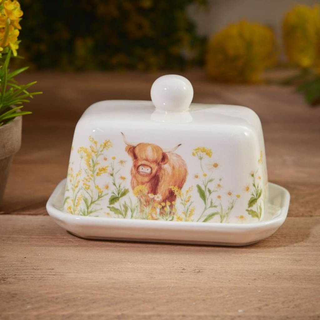 Highland Cow Floral Ceramic Butter Dish 7HL330 Richard Langs Mulligans of Ballaghaderreen