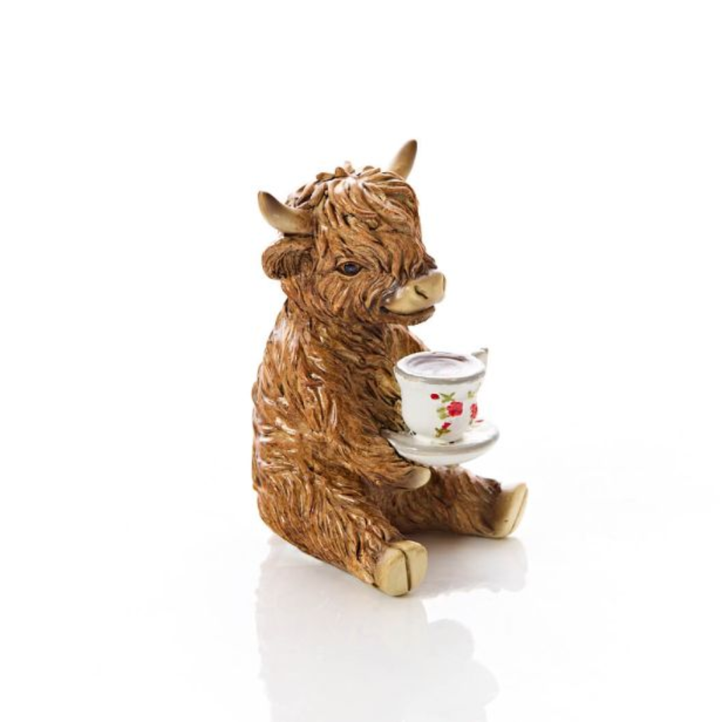 Highland Cow with Teacup Ornament 7HL353 Richard Langs Mulligans of Ballaghaderreen