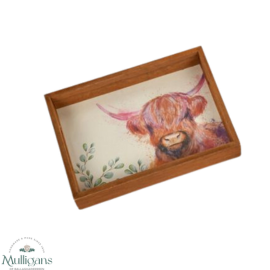 Highland Cow & Stag Tray 2 Assorted Wood With Eucalyptus Leaf -   8PA140 - Langs Mulligans of Ballaghaderreen