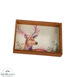 Highland Cow & Stag Tray 2 Assorted Wood With Eucalyptus Leaf -   8PA140 - Langs Mulligans of Ballaghaderreen