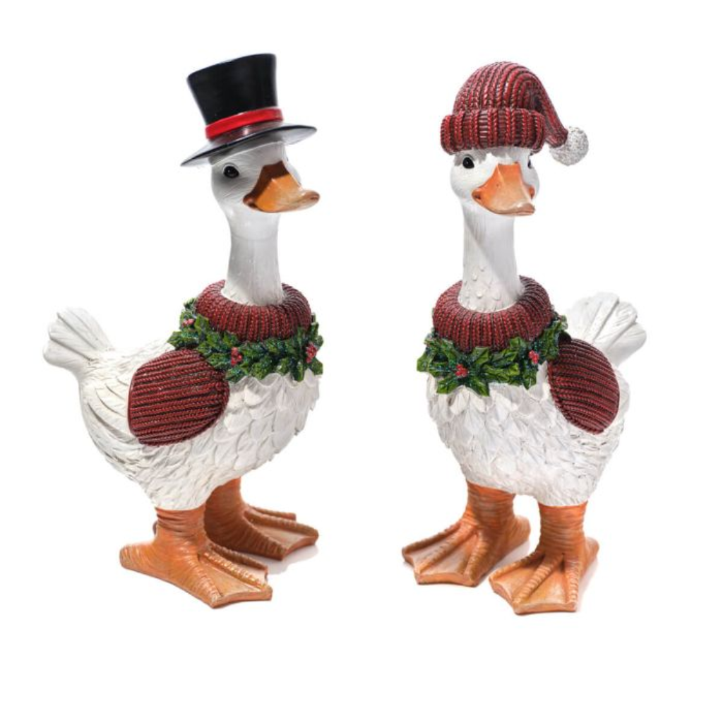 Hollies And Berries Large Mr And Mrs Duck With Hats Resin Ornament 7XH120 Richard Lang  Mulligans of Ballaghaderreen