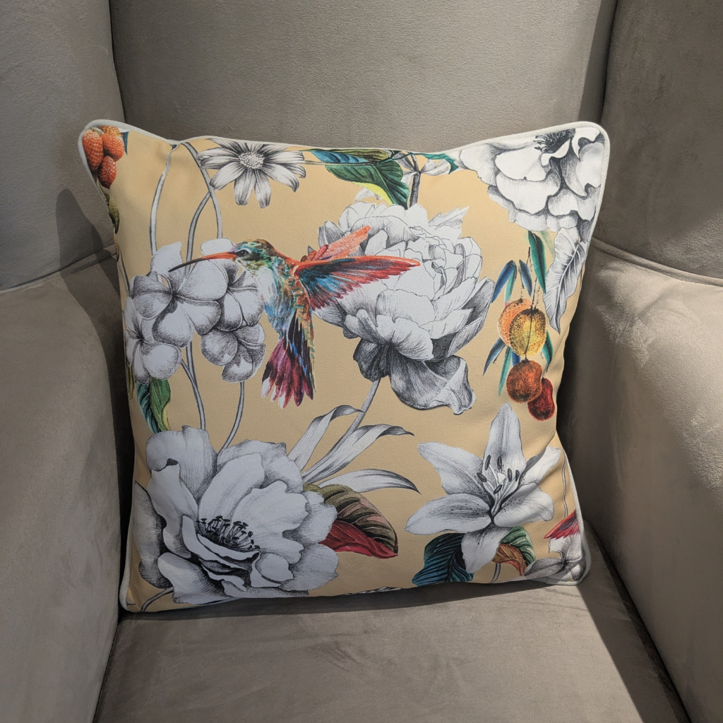 Hummingbird Leaf Buttermilk Feather Scatter Cushion HLBFSC Milford Linen Mulligans of Ballaghaderreen