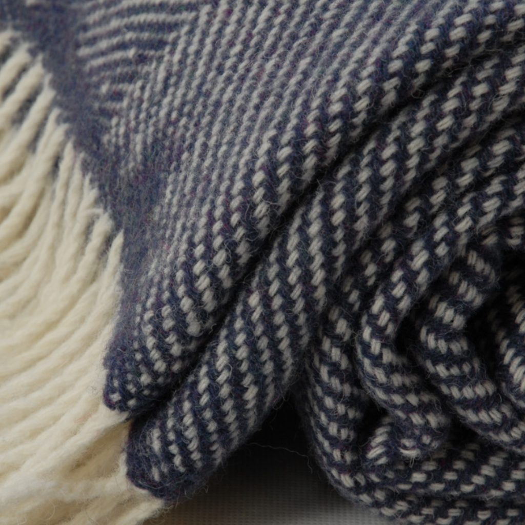 Kerry Woolen Mills 100% Wool Throw - Herringbone Navy KWMNavy Kerry Woolen Mills Mulligans of Ballaghaderreen