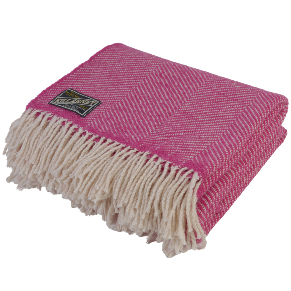 Kerry Woolen Mills 100% Wool Throw - Herringbone Pink KWMPink Kerry Woolen Mills Mulligans of Ballaghaderreen