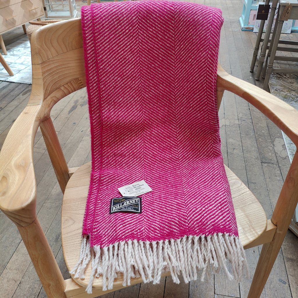 Kerry Woolen Mills 100% Wool Throw - Herringbone Pink KWMPink Kerry Woolen Mills Mulligans of Ballaghaderreen