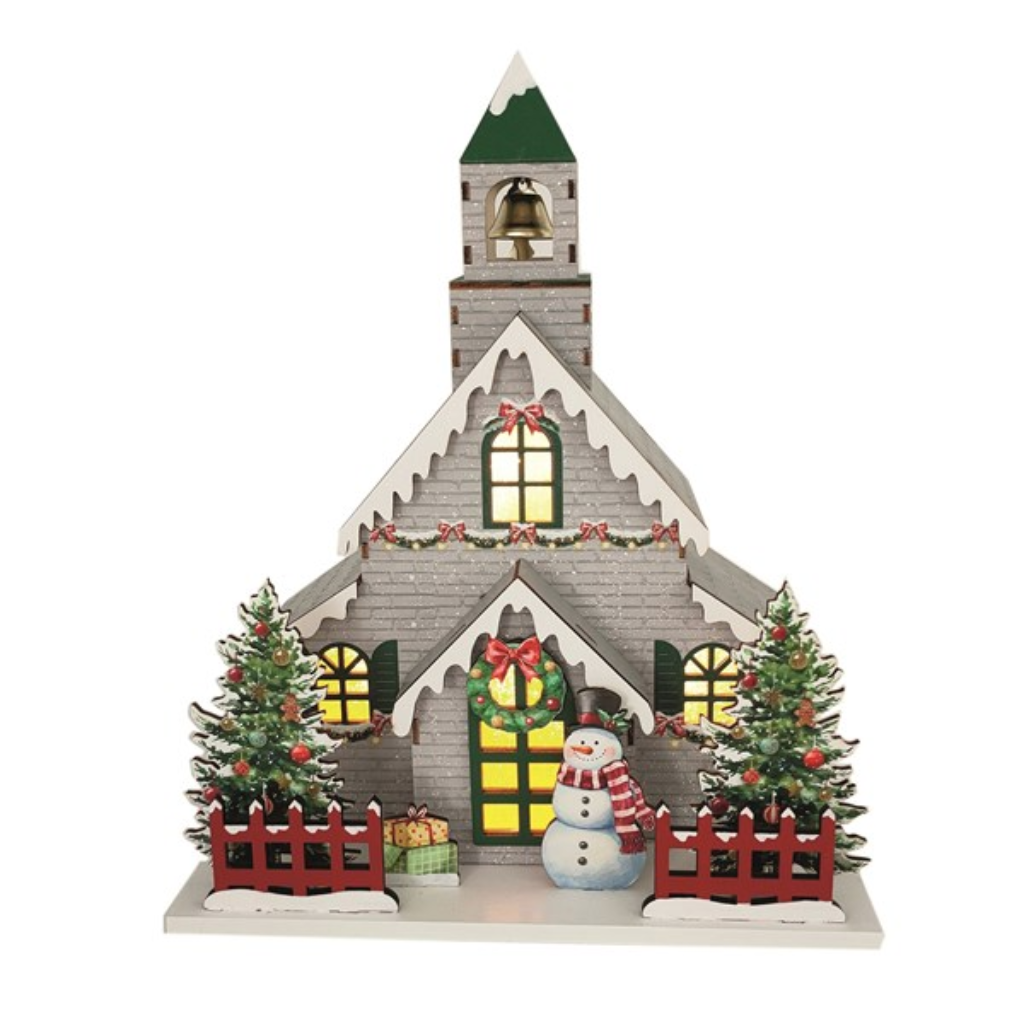 LED Christmas Church Grey 24x30cm 34294 Straits Mulligans of Ballaghaderreen 