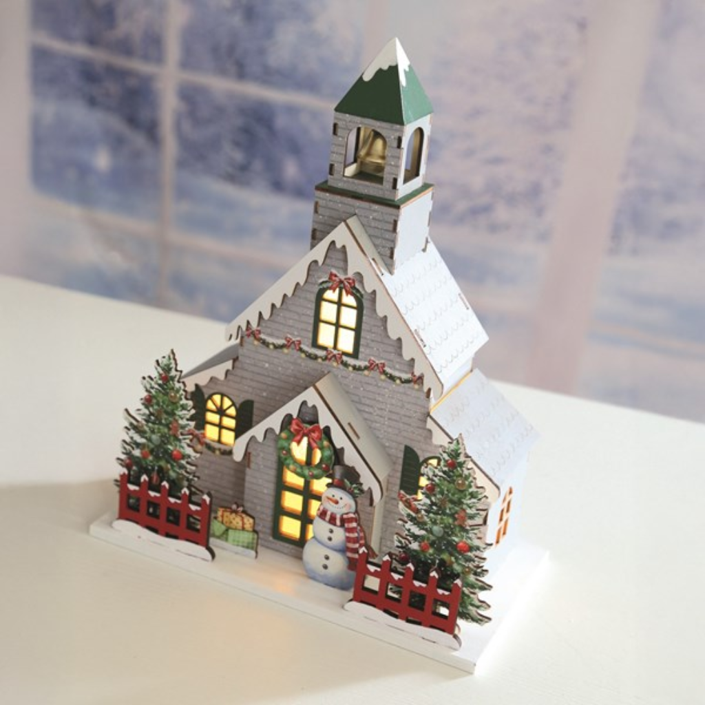 LED Christmas Church Grey 24x30cm 34294 Straits Mulligans of Ballaghaderreen 