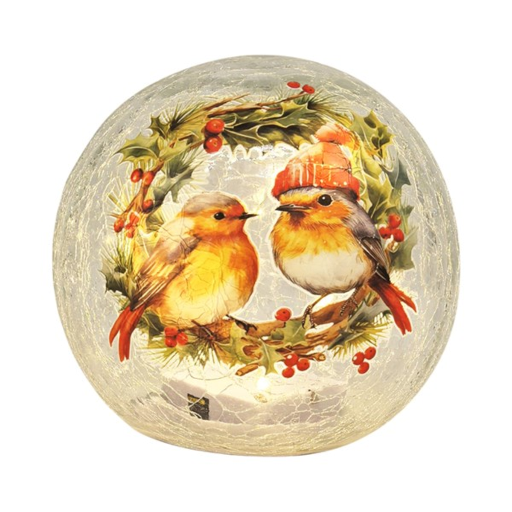 LED Crackle Ball Robins 15cm 36840 Straits Home and Gift Mulligans of Ballaghaderreen