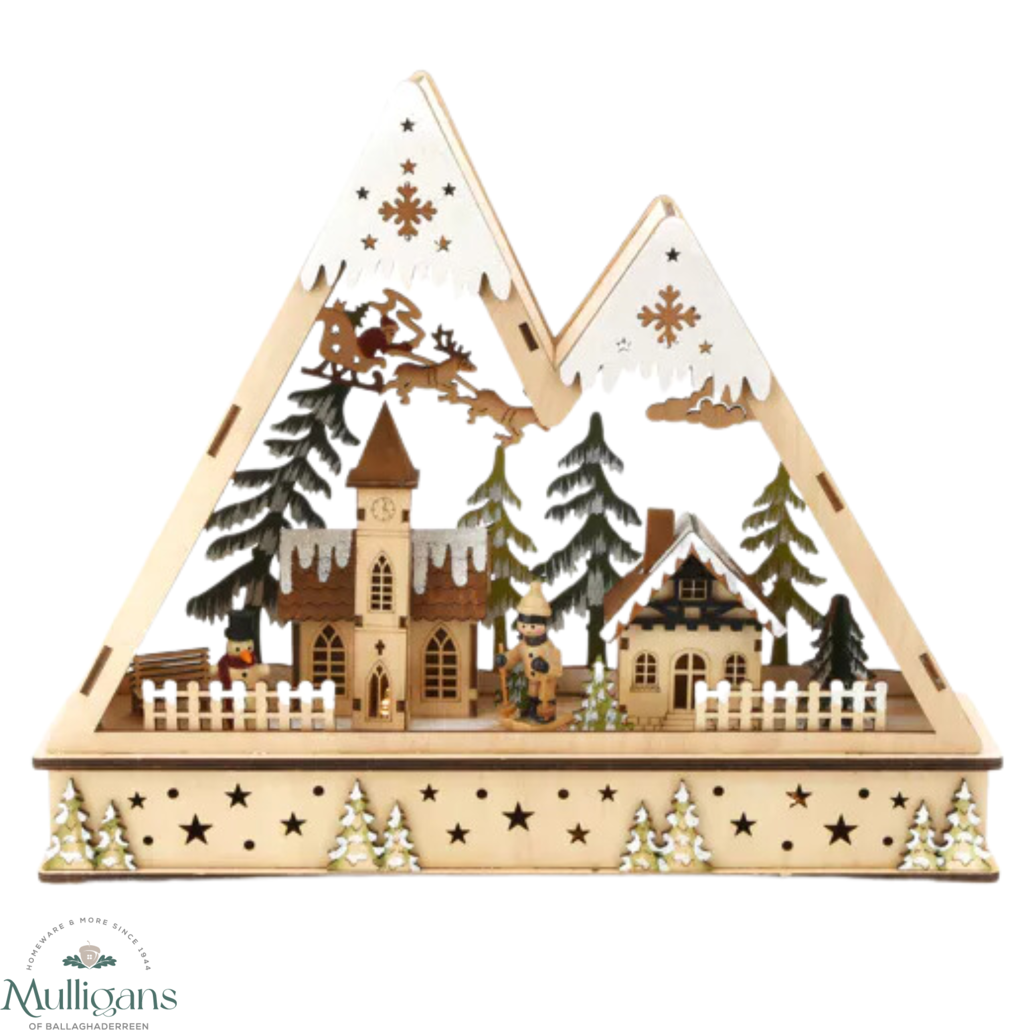 LED Light Up Christmas Wooden Mountain Scene