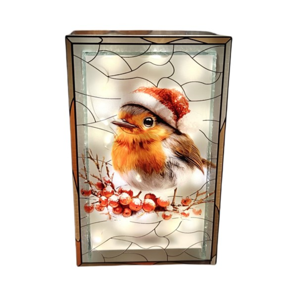 LED Robin Stained Glass 21cm 36908 Straits Home and Gift Mulligans of Ballaghaderreen
