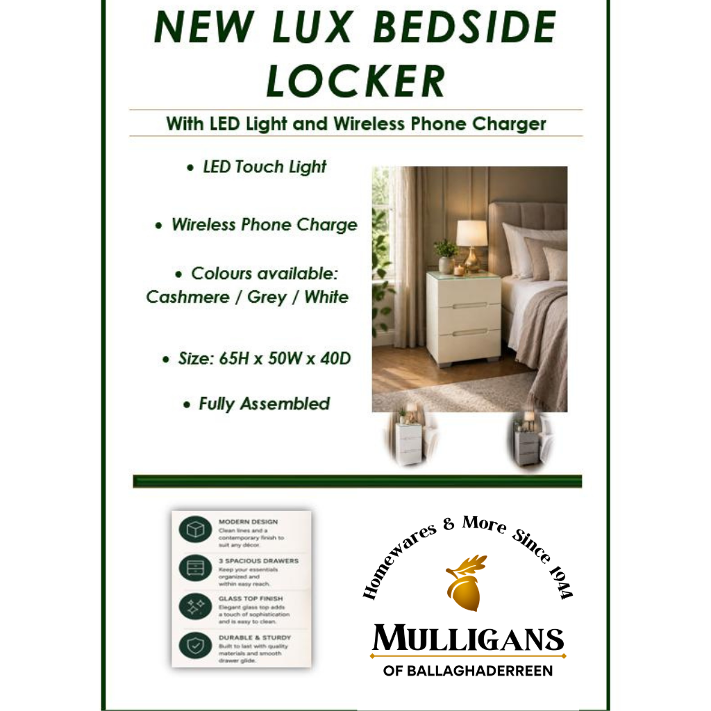 LUX Wireless Charging Bedside Locker LUXLCKR Mulligans of Ballaghaderreen