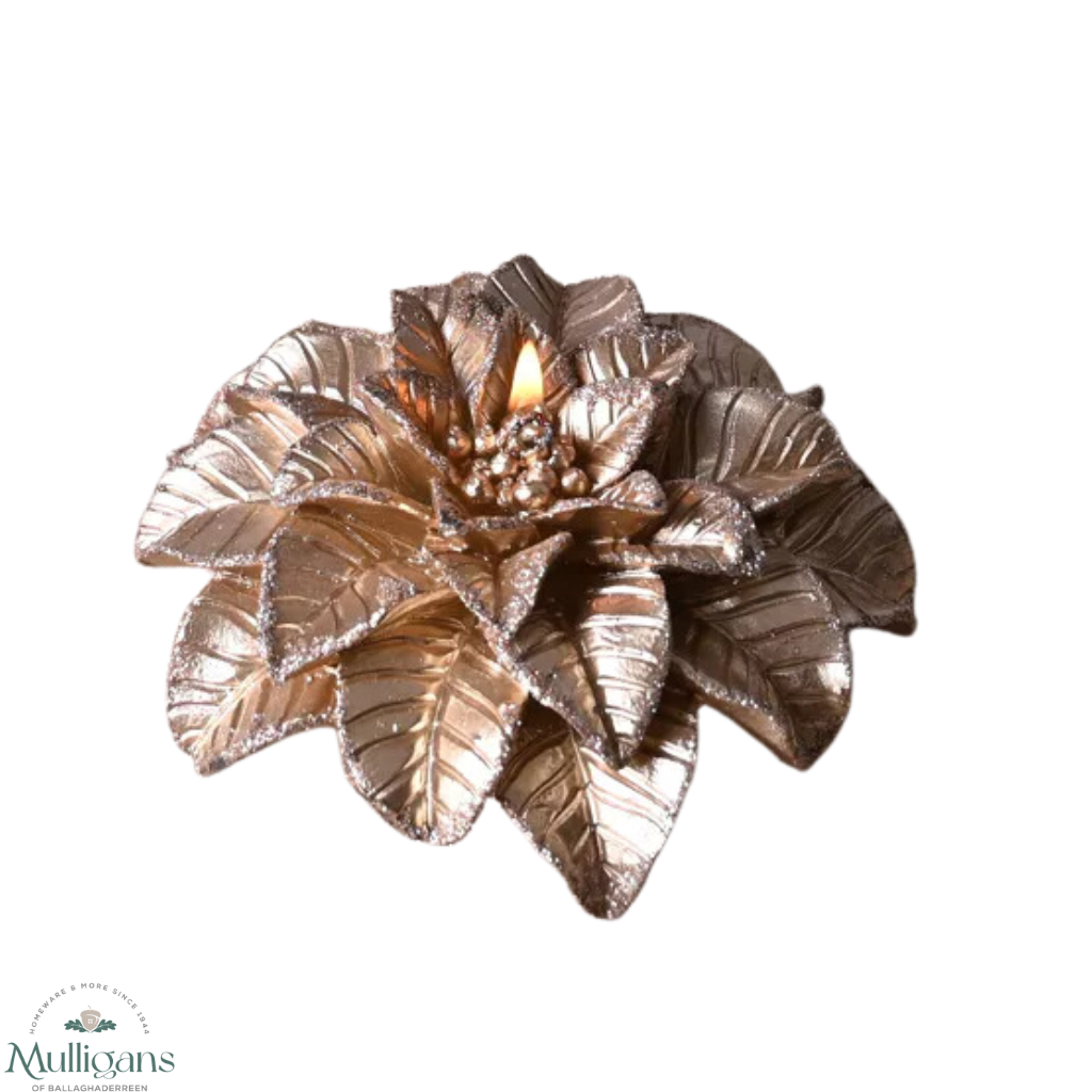 Large Gold Poinsettia Candle XM11009 Widdops  - Mulligans of Ballaghaderreen 