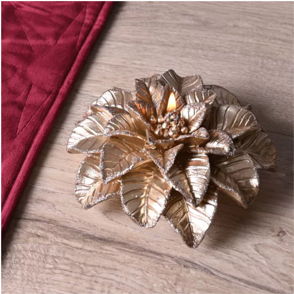 Large Gold Poinsettia Candle XM11009 Widdops  - Mulligans of Ballaghaderreen 