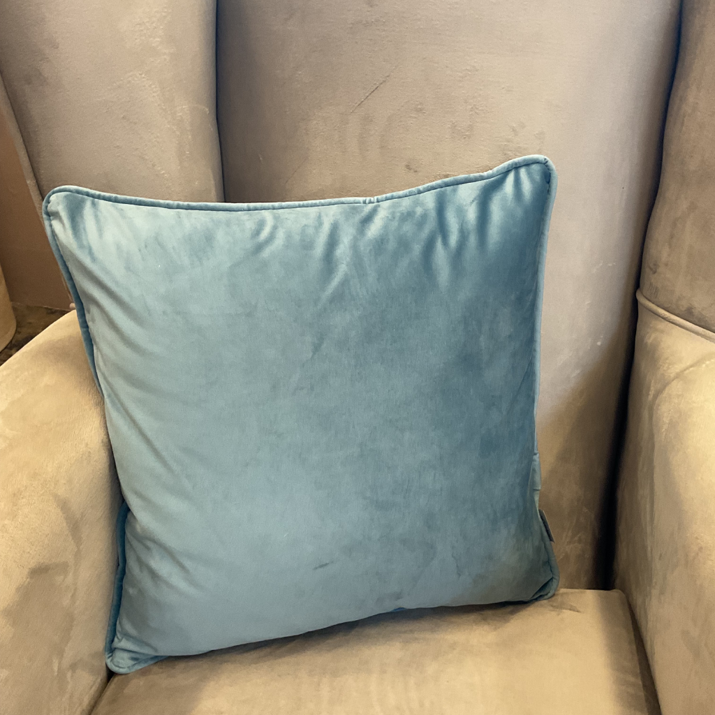 Light Blue Velvet Feather Scatter Cushion LBVFSC Medicare Textiles Mulligans of Ballaghaderreen