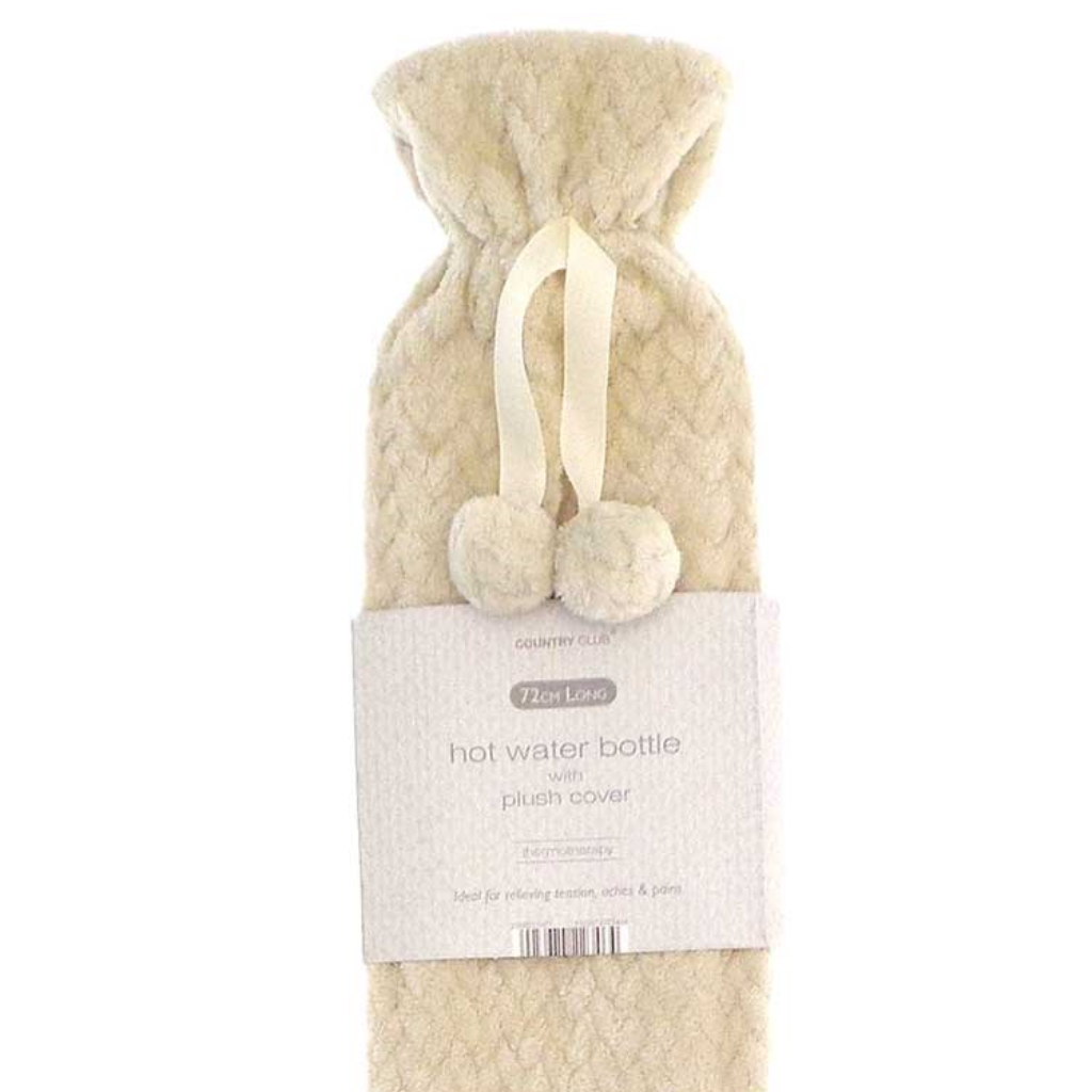 Long Hot Water Bottles with Plush Jacquard Lattice Cover - Cream FSD203909 Country Club Collective Mulligans of Ballaghaderreen