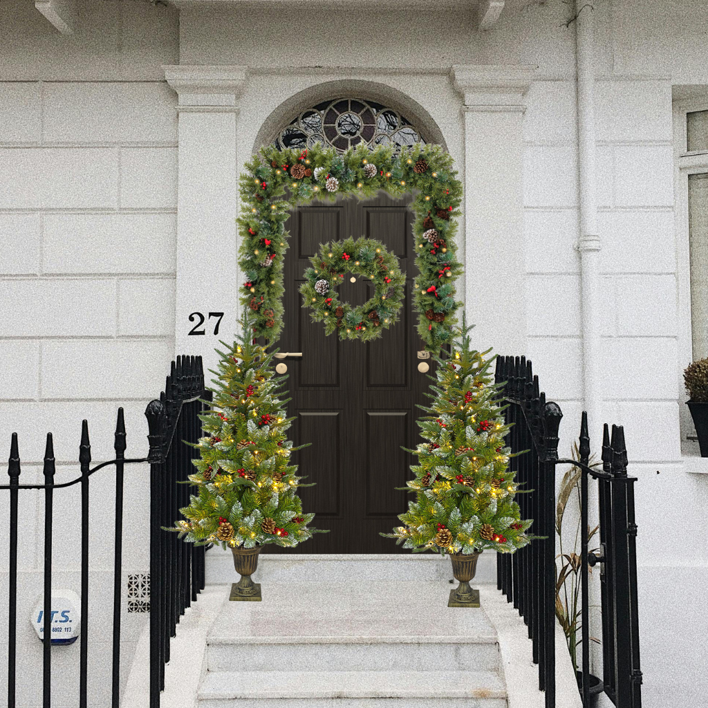 Luxury Prelit Berry and Cone Porch Set 235666 Shatchi Mulligans of Ballaghaderreen